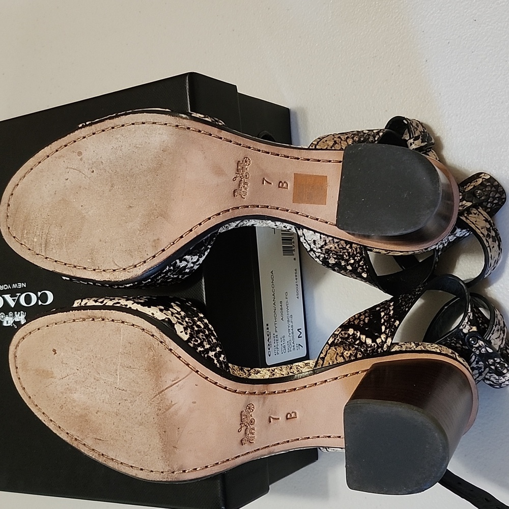 EUC (worn Once) Sz7M Coach Snakeskin Heels - Black and Tan - Picture 2 of 9
